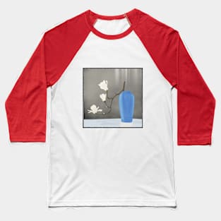 Elegant Harmony: Blue Vase and White Flowers - Captivating Digital Art Baseball T-Shirt